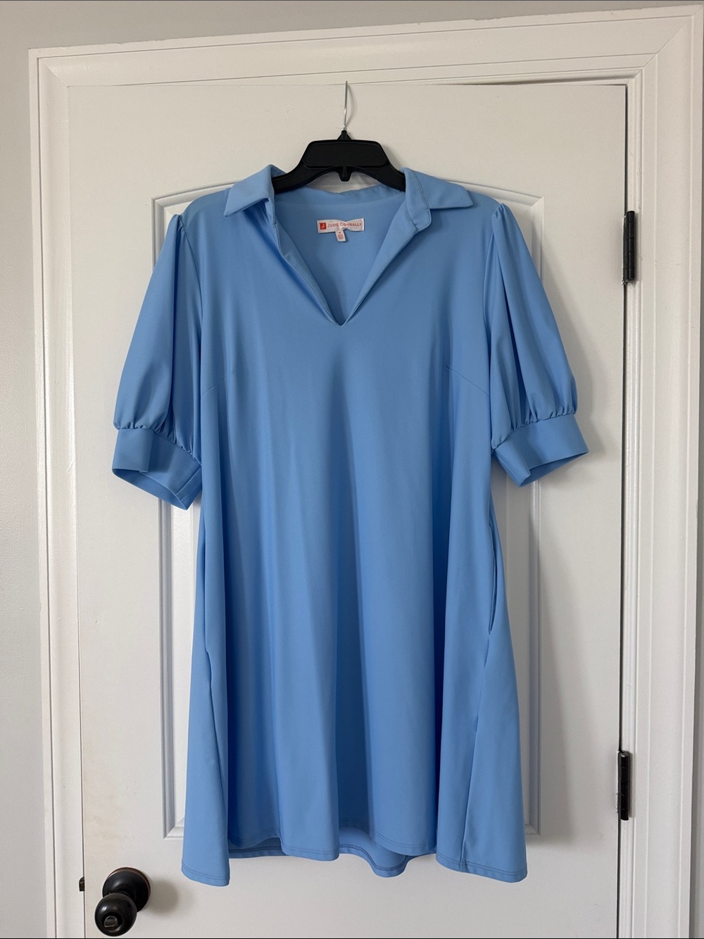 NWOT Jude Connally Emerson Dress Carolina Blue UNC Game Day Puff Sleeve w/Pocket